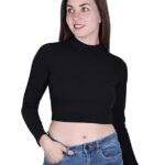 Women High Neck Black Crop Top