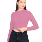 Women High Neck Onion Pink Crop Top