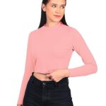 Women High Neck Pink Crop Top