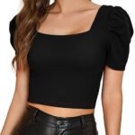 Women Puff Sleeve Black Crop Top