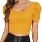 Women Puff Sleeve Mustard Crop Top