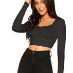 Women Solid Slim Fit Charcoal Crop Top