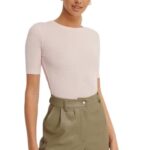 Women Round Neck Solid Coral Top