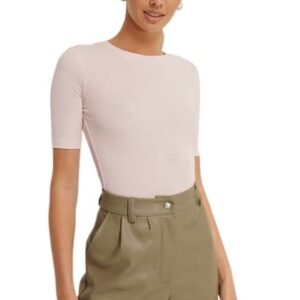 Women Round Neck Solid Coral Top