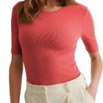 Women Round Neck Solid Pink Top