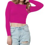 Women Cotton Boat Neck Dark Pink Top