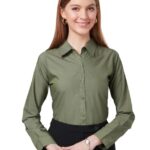 Women Cotton Regular Formal Olive Shirt