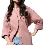 Women Oversized Cotton Pink Shirt