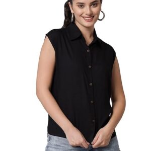 Women Plain Sleevesless Black Shirt