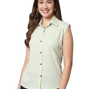 Women Plain Sleevesless Light Green Shirt