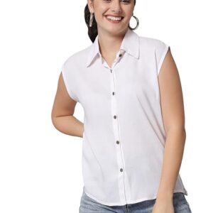Women Plain Sleevesless White Shirt