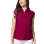 Women Plain Sleevesless Wine Shirt