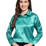 Women Formal Satin Cool Blue Shirt