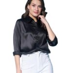 Women Formal Satin Black Shirt