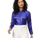 Women Formal Satin Royal Blue Shirt