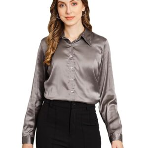 Women Formal Satin Dark Grey Shirt