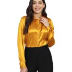 Women Formal Satin Mustard Shirt